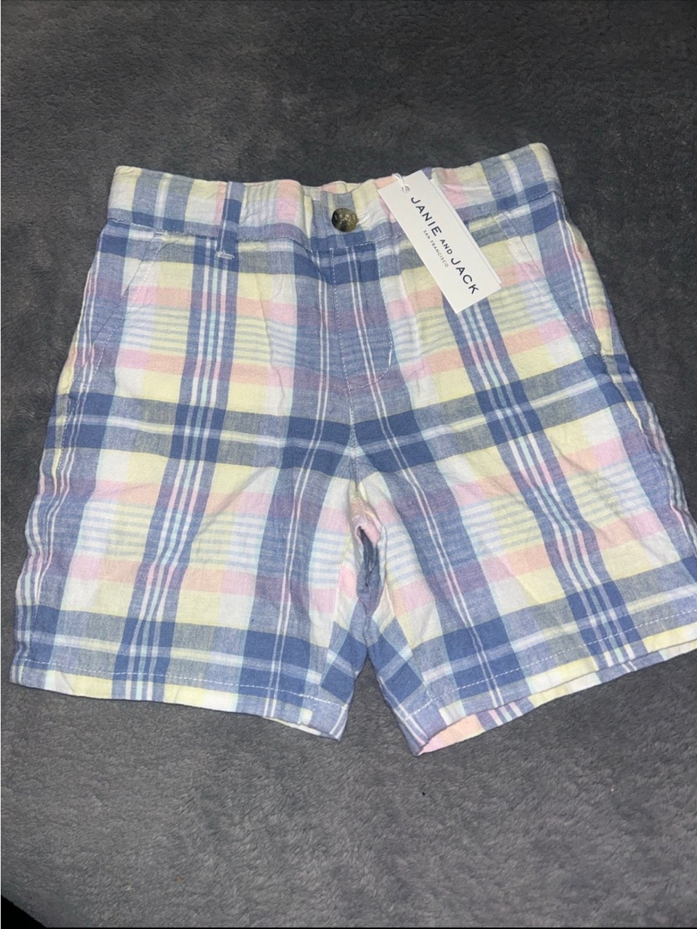 Janie and Jack Pastel Plaid Men’s Shorts - Blue, Pink, Yellow